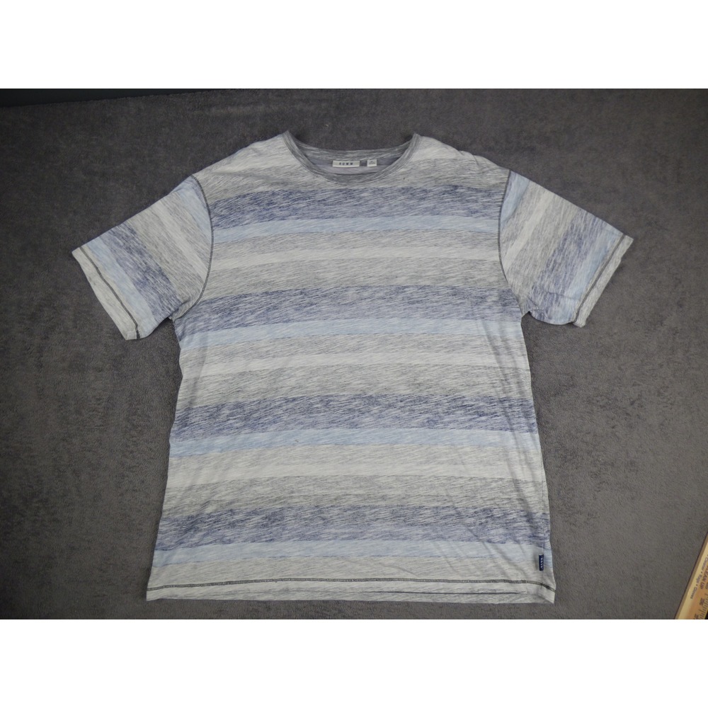 ROWM‎ Mens XL Blue Grey Space Dye Striped Short Sleeve Crew Neck T-Shirt